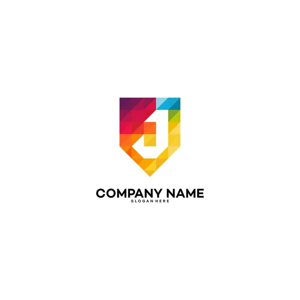 J Initial Shield logo designs, Colorful Strong Shield logo template vector — Stok Vektör
