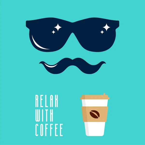 Détendez-vous avec fond de café avec expression Cool Man , — Image vectorielle
