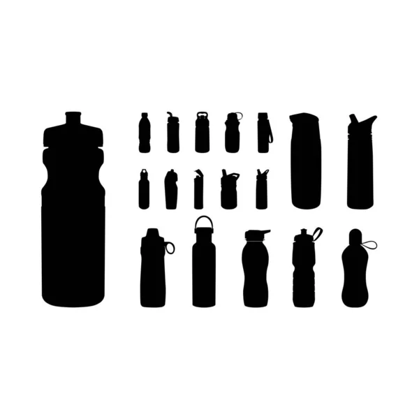 Set van Diverse Bidons Silhouet vector, Sport Bidon, Drinkfles — Stockvector