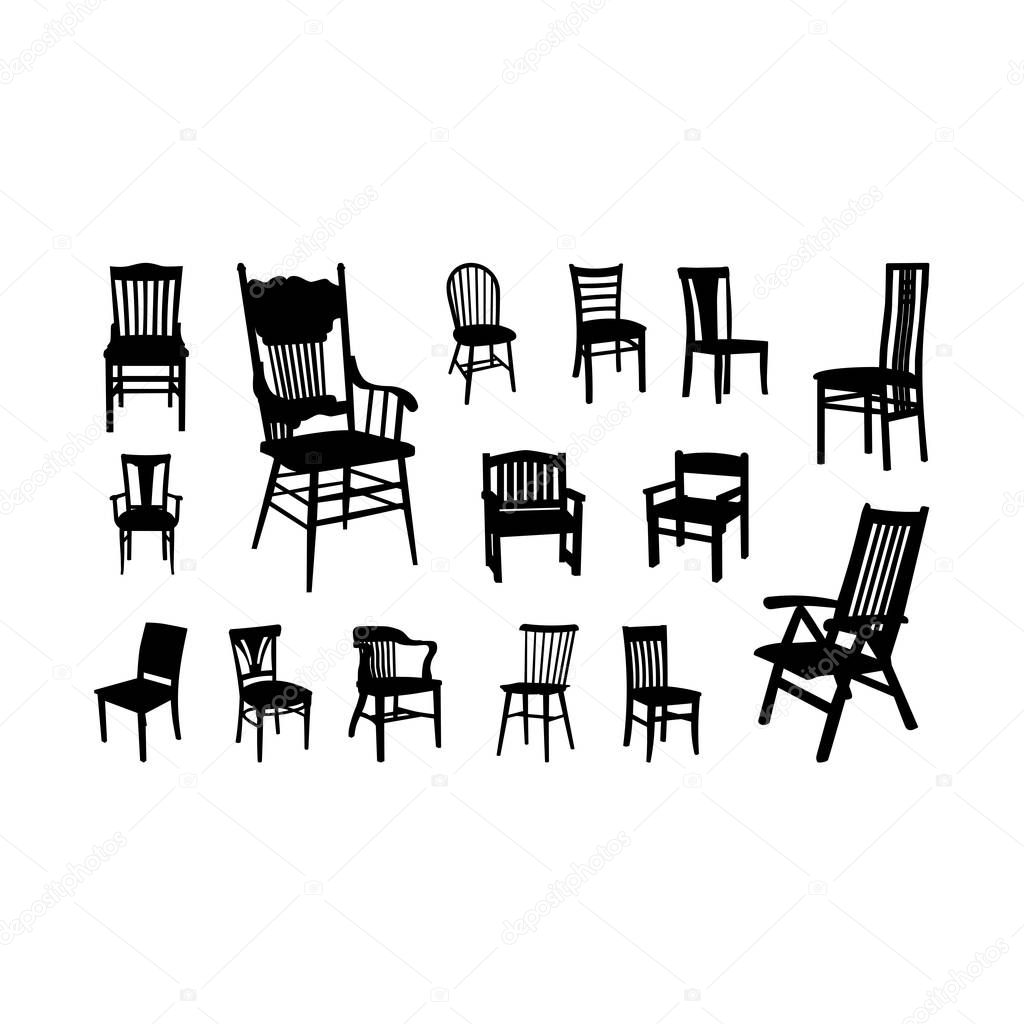 Set of Wooden Chairs Silhouette vector, Chair silhouette, Furniture symbol