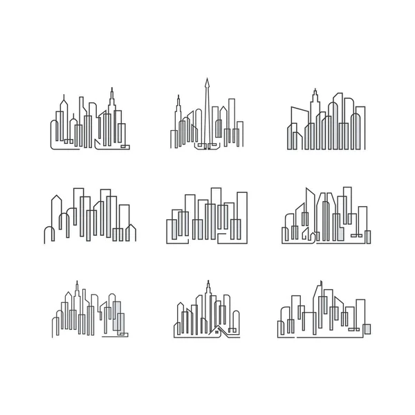 Set di Città Skyline arte vettoriale illustrazione — Vettoriale Stock