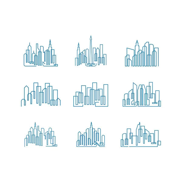 Set of city skyline line art vector illustration — Stock Vector