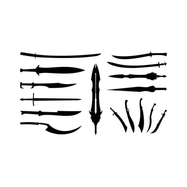 Çeşitli Kısa Kılıç silueti koleksiyonu vektör çizimi, Askeri Kılıç silueti