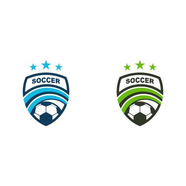 Basit Futbol Futbolu Rozeti logosu tasarımları, Soccer Amblem logo şablon çizimi