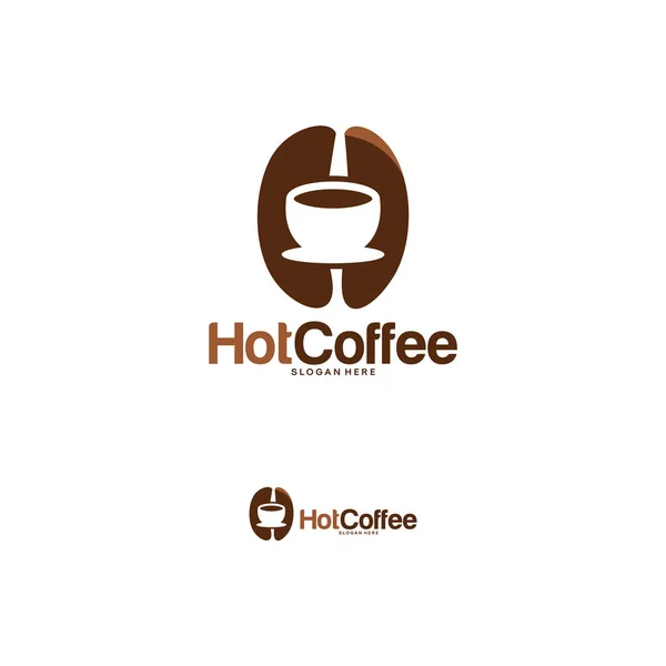 Hot koffie logo ontwerpen concept vector, Koffie kopje en koffieboon logo symbool — Stockvector