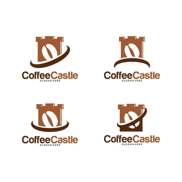 Набор дизайн логотипа Кофейного замка вектор концепции, Кофе Королевство шаблонов логотипа — стоковый вектор