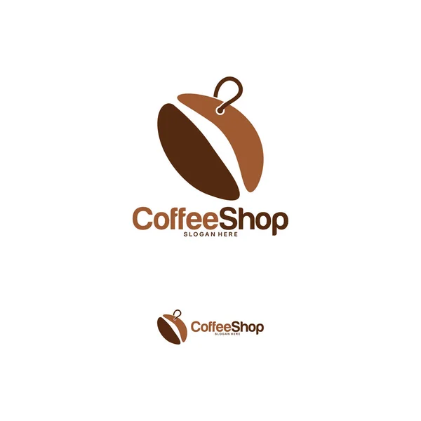 커피숍 로고 디자인 콘셉트 벡터, 커피콩 로고 템플릿 디자인 — 스톡 벡터