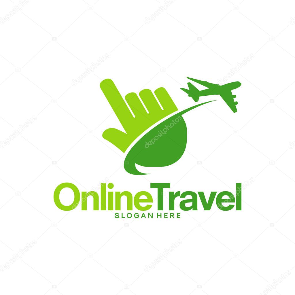 Online Travel logo designs concept vector, Cursor and Plane logo designs template