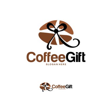 Kahve Hediyesi logosu konsept vektörü, hediye ve kahve fasulyesi logosu şablonu dizayn eder