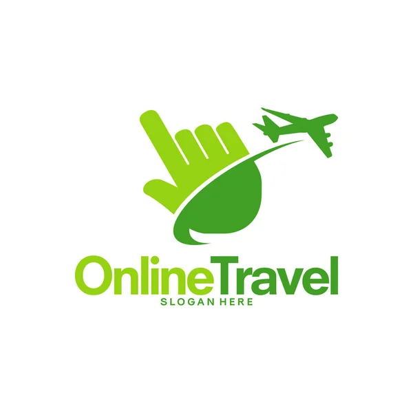 Дизайн логотипа онлайн путешествия вектор концепции, курсор и самолет шаблон логотипа — стоковый вектор