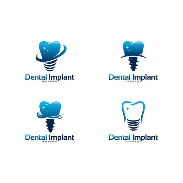 Σύνολο των οδοντικών εμφυτευμάτων σχεδιασμό λογότυπο διάνυσμα έννοια, Οδοντιατρική φροντίδα πρότυπο λογότυπο — Διανυσματικό Αρχείο