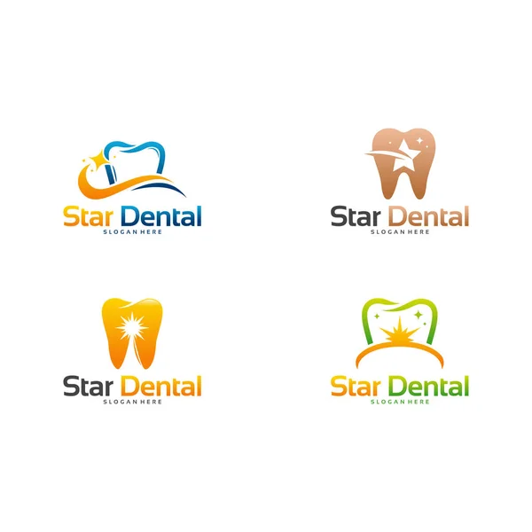 Набор Star Dental логотипа дизайн концепт-вектор, Shine Dental шаблон вектор логотипа — стоковый вектор