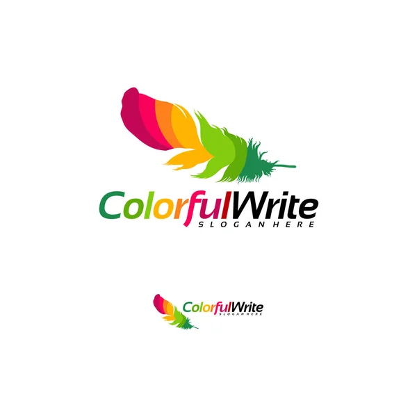 Colorful Scrivi logo progetta concetto vettore, Colorful Feather logo modello progetta concetto — Vettoriale Stock