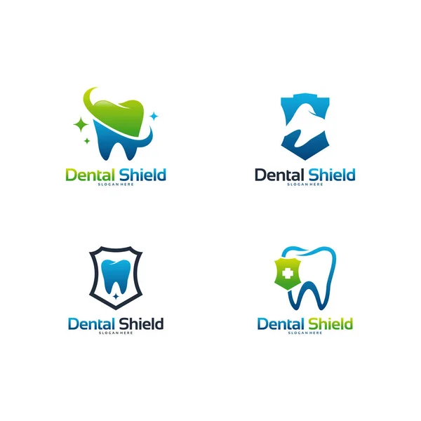 Набор дизайн логотипа Стоматологический щит концепции, Стоматологическая защита логотипа вектор — стоковый вектор