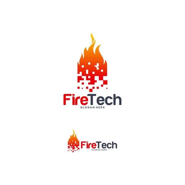 デジタル火災のロゴデザインコンセプト,ピクセル火災のロゴデザインテンプレート,炎のロゴデザインシンボル — ストックベクタ
