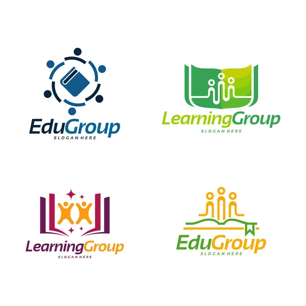 Conjunto de diseños de logotipos del Grupo de Educación vector de concepto, ilustración del vector de plantilla de logotipo del Grupo de aprendizaje — Vector de stock