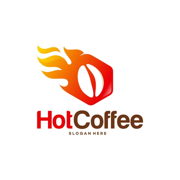 뜨거운 커피 로고 디자인 컨셉트, 불, 커피 콩 로고 기호 벡터 일러스트 — 스톡 벡터