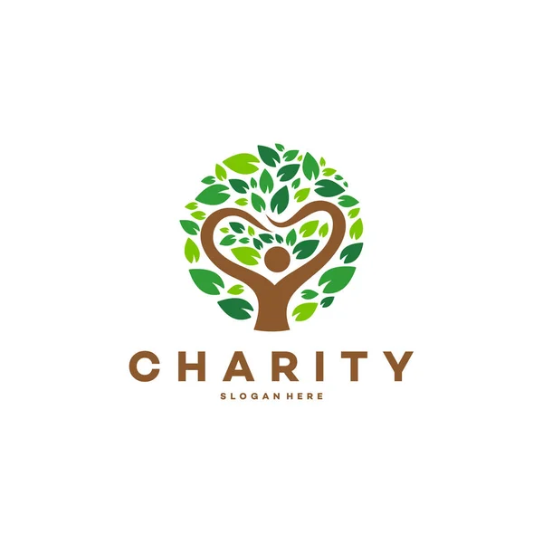 Mensen Charity Logo ontwerpen Concept met Tree symbool, Circle Love Tree logo ontwerpen vector illustratie — Stockvector