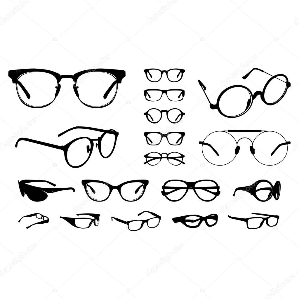set of Various Eye Glasses Frame Silhouette vector illustration - Vector