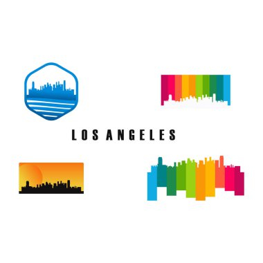 Şehir Silueti şablonu seti, Amerikan Şehri Siluet logo vektör çizimi