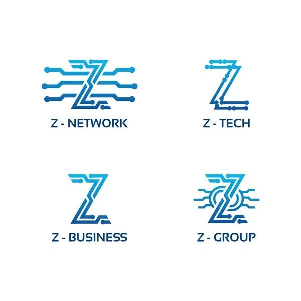 Z initial Tech logo vector set, Cool Z Initial Wire logo template vector — Stock Vector