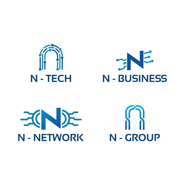 N αρχικό σύνολο διανυσμάτων λογότυπων τεχνολογίας, διάνυσμα προτύπων αρχικού λογότυπου Cool N — Διανυσματικό Αρχείο