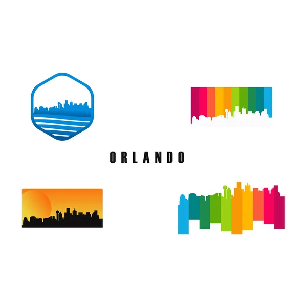 Uppsättning av Orlando City Silhouette mall, uppsättning av American City Silhouette logotyp vektor illustration — Stock vektor