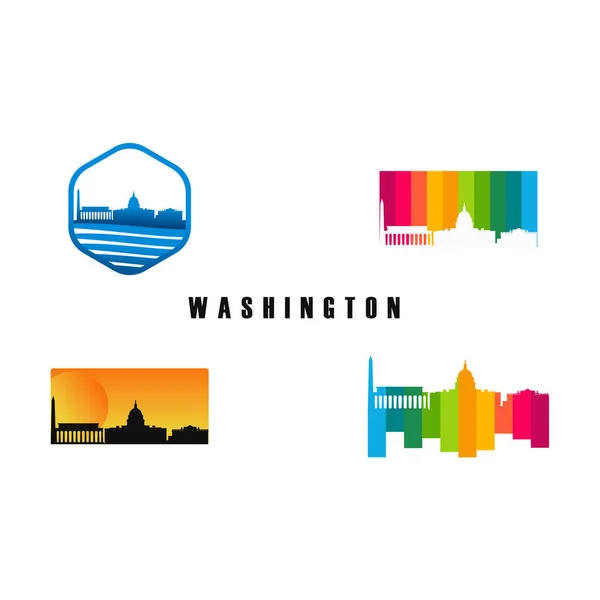 Sada šablony siluety Washington City, sada vektorové ilustrace loga American City Silhouette — Stockový vektor