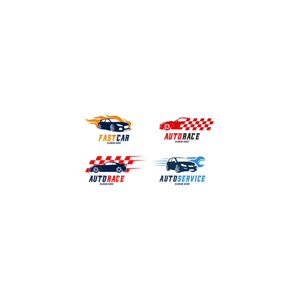 Набор вектора логотипа гоночного автомобиля, логотип Fast car Flame, логотип Automotive Service — стоковый вектор