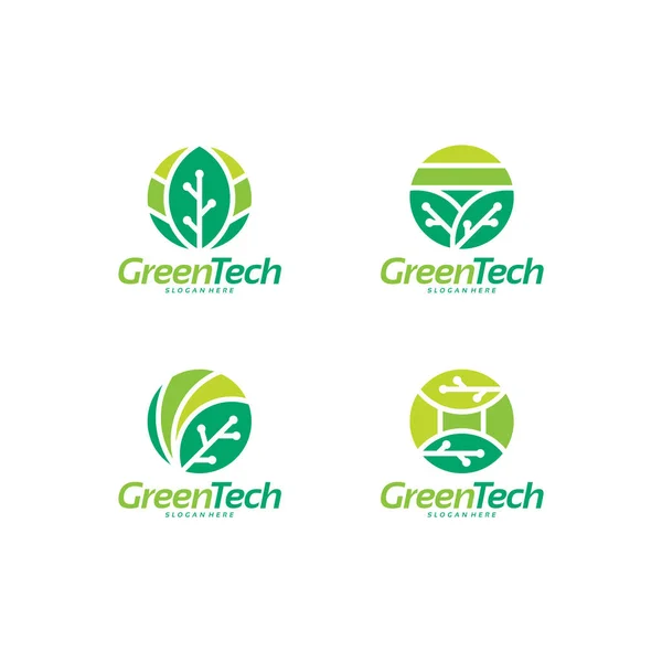 PrintSet of Circle Green Tech Logo designs concept vector, Nature Technology logo template designs vector — Stok Vektör