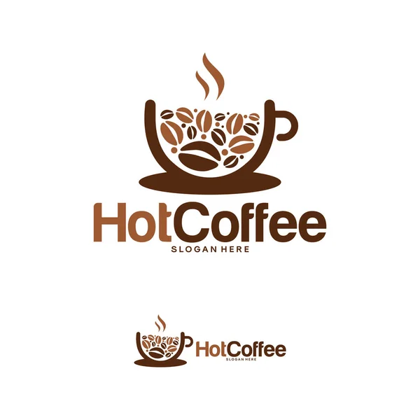 Концептуальний вектор дизайну логотипу гарячої кави, символ логотипу кавових чашок та кавових зерен — стоковий вектор