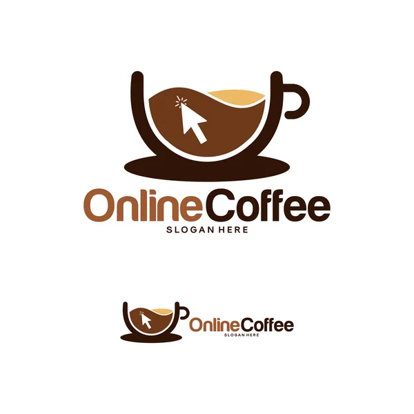 온라인 커피 로고 디자인 컨셉 벡터, 커피 컵 로고 디자인 템플릿 — 스톡 벡터