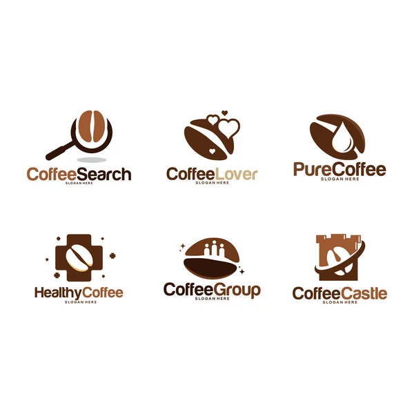 커피 로고 디자인 컨셉트 벡터, 다양 한 커피 콩, 커피 컵 로고 템플릿 벡터 일러스트 — 스톡 벡터