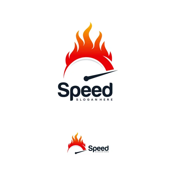 Вектор скорости и быстрого логотипа с символом огня, шаблон логотипа спидометра — стоковый вектор