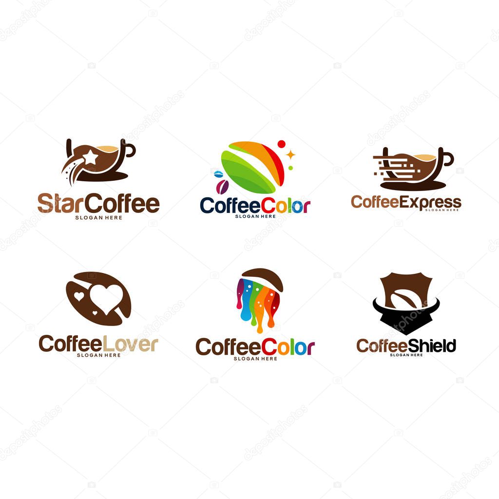 Set of Coffee logo designs concept vector, Various coffee bean and Coffee Cup logo template vector illustration