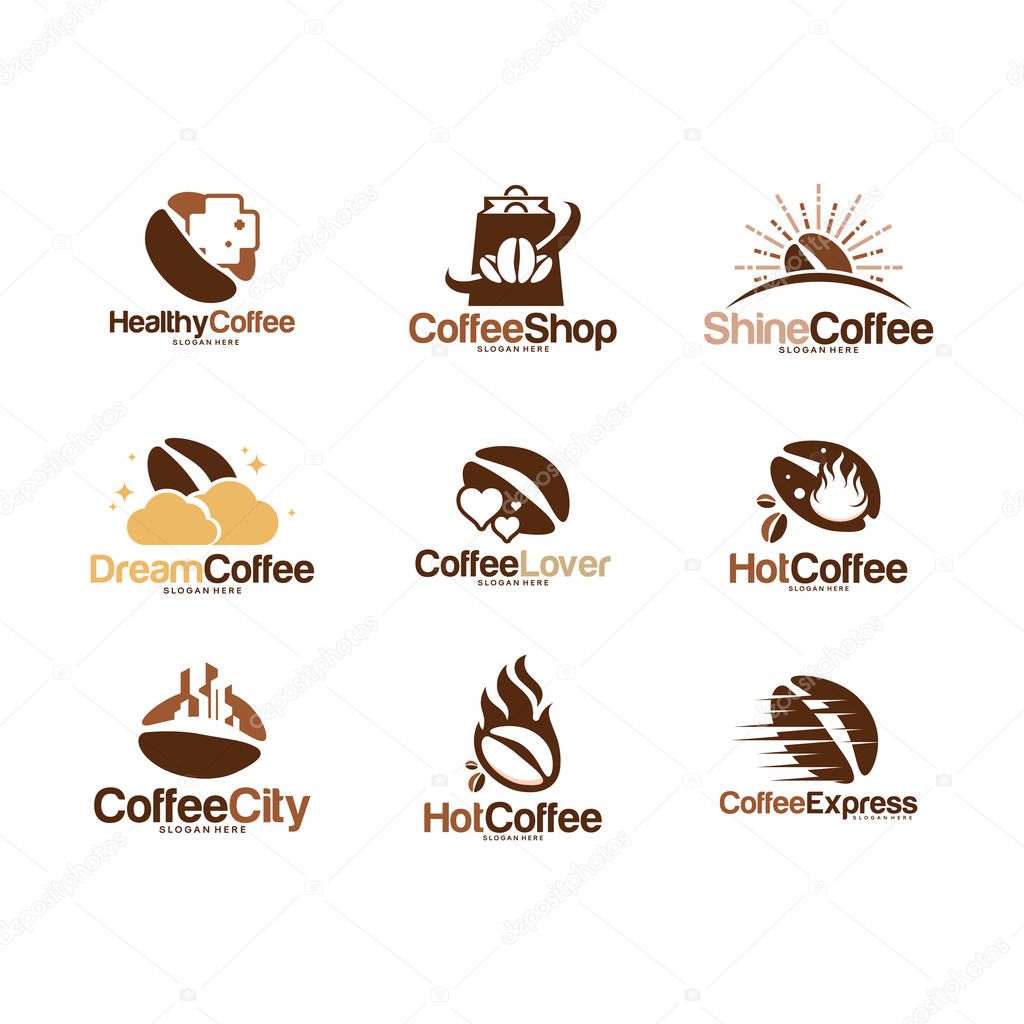 Set of Coffee logo designs concept vector, Various coffee bean and Coffee Cup logo template vector illustration