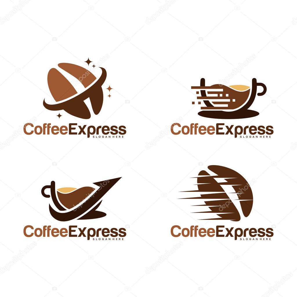 Set of Express coffee logo designs concept vector, Fast Coffee logo template