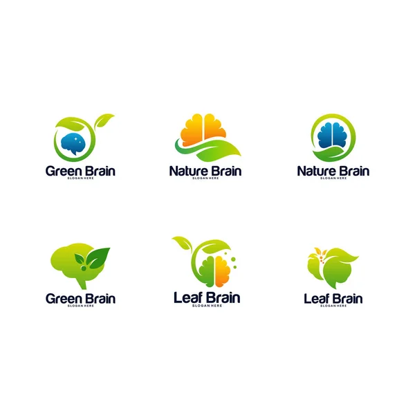 Doğa Beyni Logosu Koleksiyonu Konsept Vektörü Doğa Zihin Logosu Şablonu — Stok Vektör