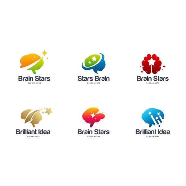 Colección Diseños Logos Brain Stars Vector Conceptual Diseños Plantillas Logotipo — Vector de stock