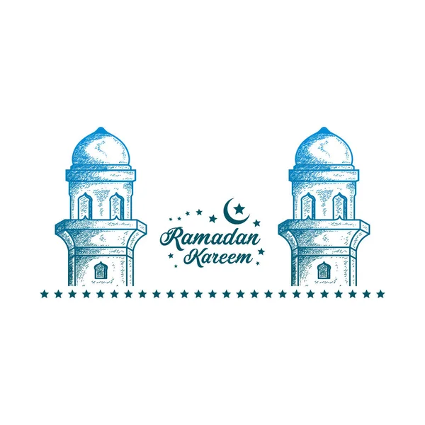 豪华Minarets手绘风格背景 Ramadan Kareem墙纸 Ramadan墙纸矢量插图 — 图库矢量图片