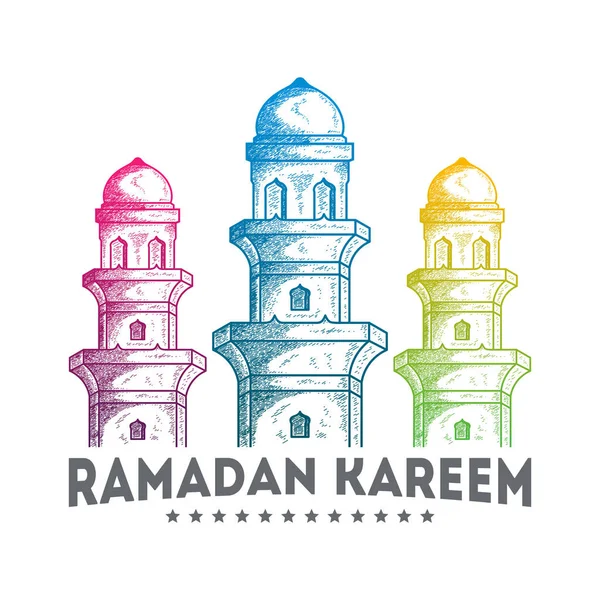 Minaretes Lujo Fondo Estilo Dibujado Mano Fondo Pantalla Ramadán Kareem — Archivo Imágenes Vectoriales