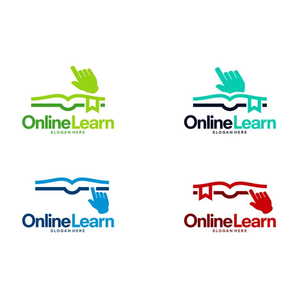 Conjunto Online Education Logo Plantilla Pixel Libro Educación Logo Plantilla — Vector de stock