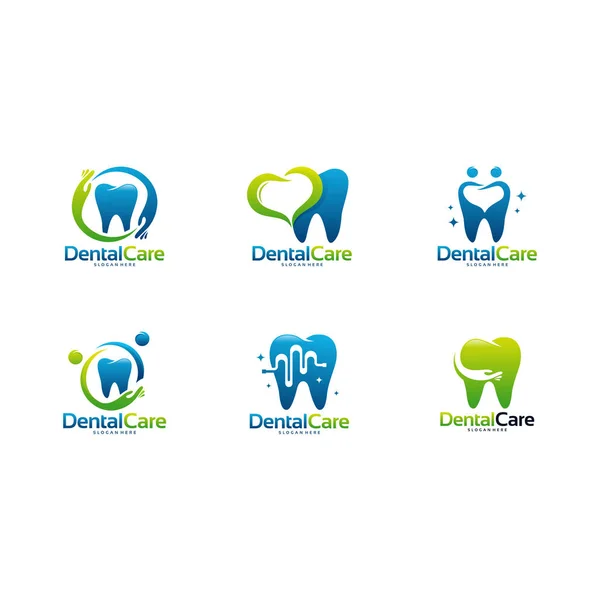 Conjunto Logotipo Dental Care Plantilla Logotipo Family Dental Diseños Logotipo — Archivo Imágenes Vectoriales