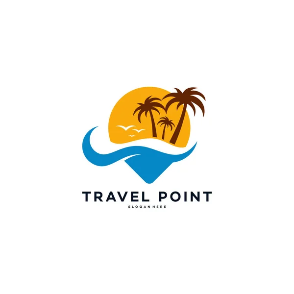 Palm Trees Sembollü Seyahat Noktası Logosu Plaj Logosu Konsept Vektörü — Stok Vektör