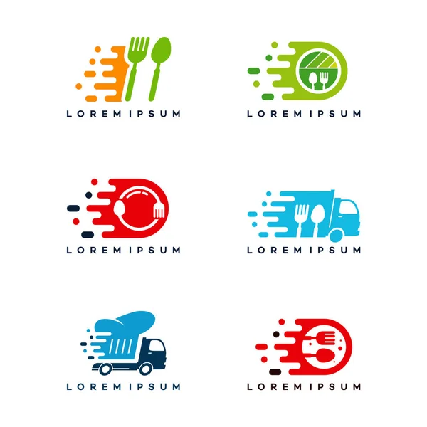 Conjunto Diseños Logotipo Entrega Comida Rápida Plantilla Logotipo Camión Comida — Vector de stock