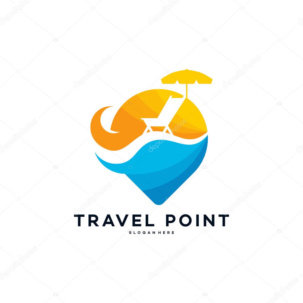 Travel Point Logo with Palm Trees symbol, Beach logo designs concept vector
