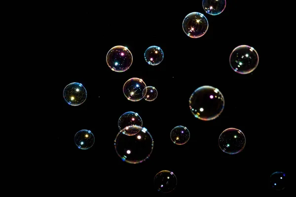 Beautiful Colored Soap Bubbles Black Background Texture — Stock Photo, Image