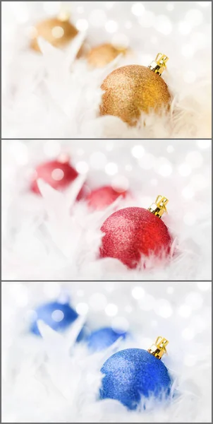 Boules de Noël dorées, rouges et bleues — Photo