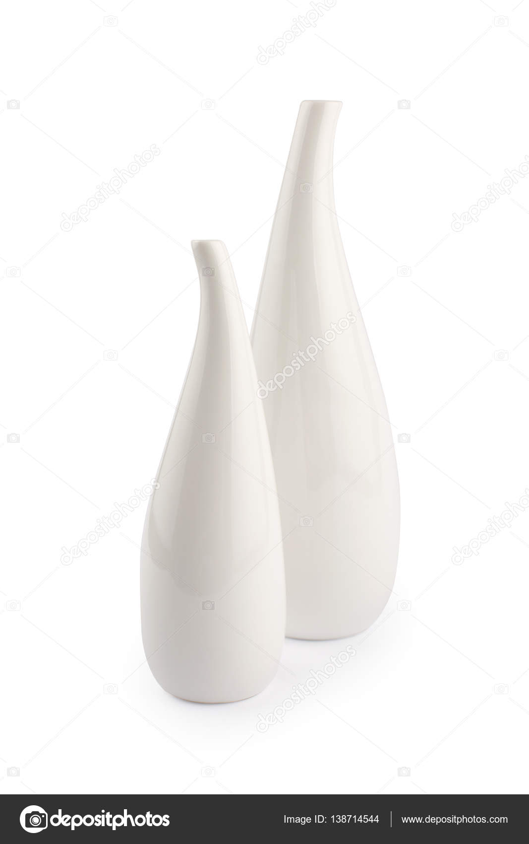 Two Elegant White Vases With Spring Flowers Stock Photo