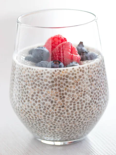 Chia pudding in glass — Stock Photo, Image